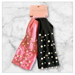 Juicy Couture Pearl Gold JC Logo Charms Headbands - Black and Pink 2pc set NWT